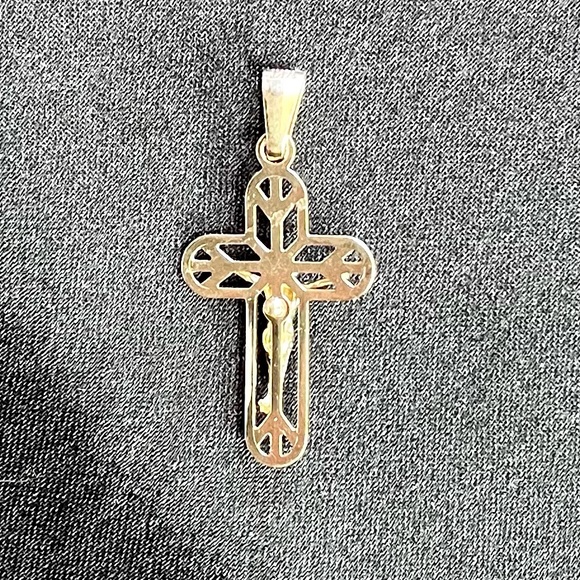14K 2 Toned Gold Cross Pendant - Picture 2 of 6